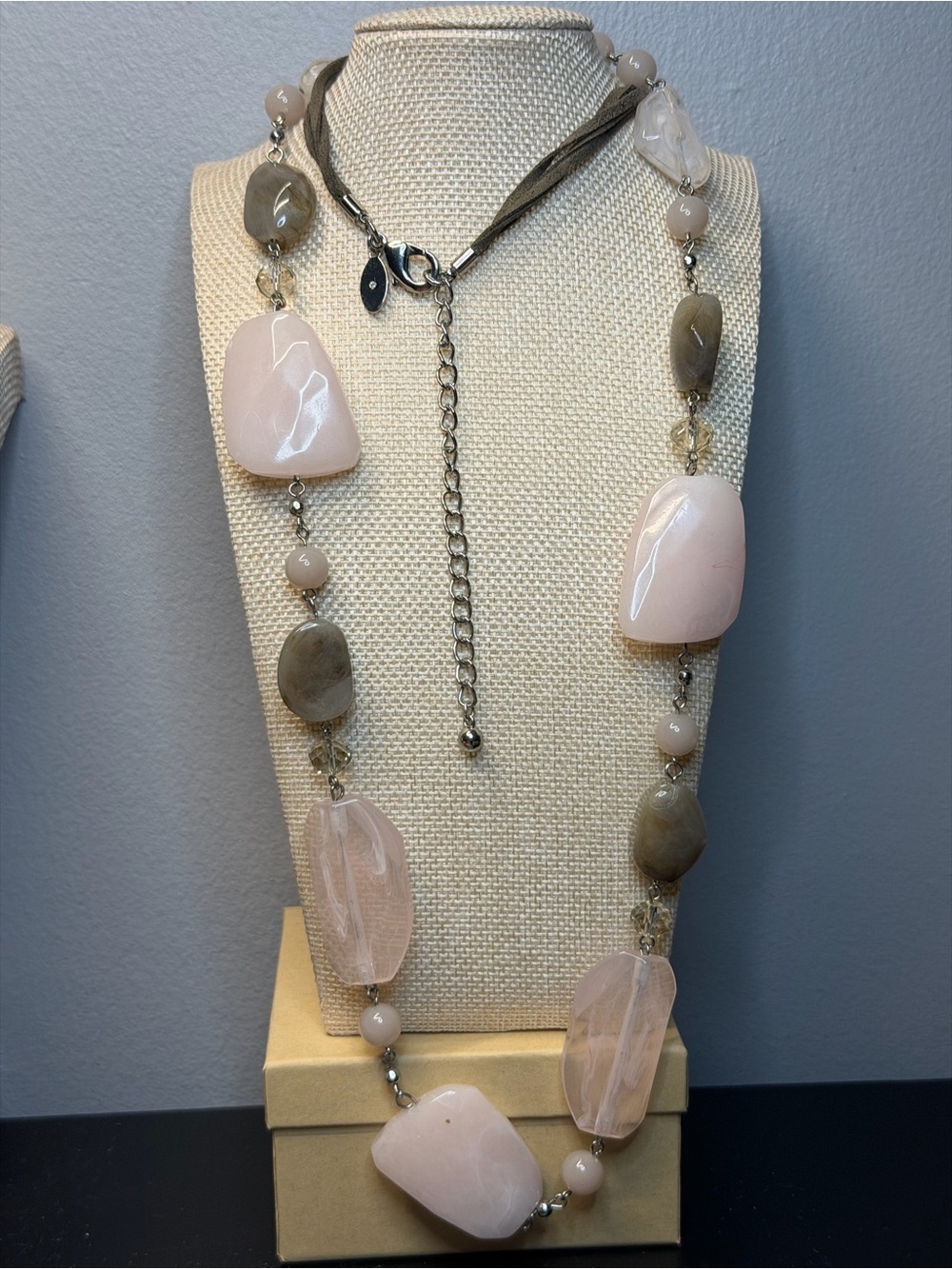 Chico's Pink and Taupe Mixed Stone Long Necklace